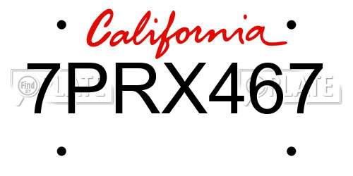 7PRX467 California License Plate