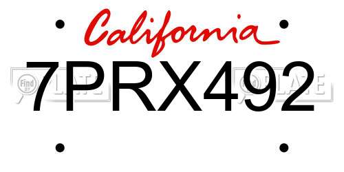 7PRX492 California License Plate