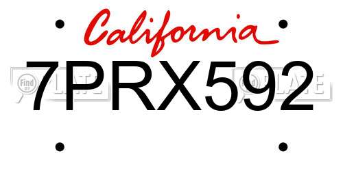 7PRX592 California License Plate