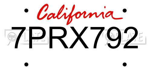 7PRX792 California License Plate