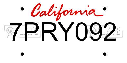 7PRY092 California License Plate