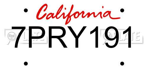 7PRY191 California License Plate