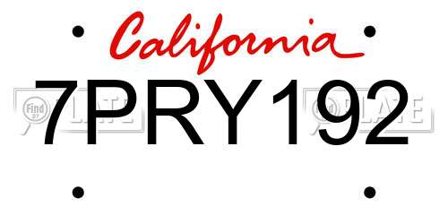 7PRY192 California License Plate