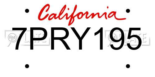 7PRY195 California License Plate