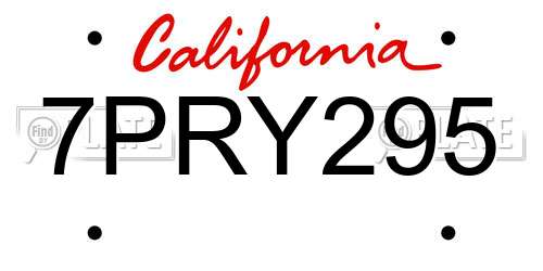 7PRY295 California License Plate