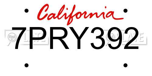 7PRY392 California License Plate