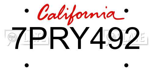 7PRY492 California License Plate