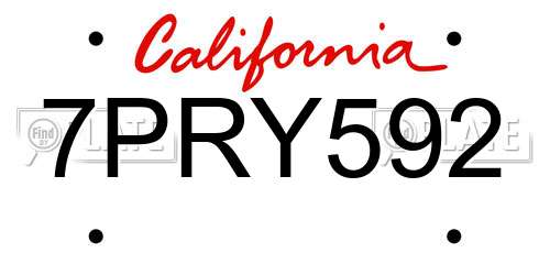 7PRY592 California License Plate