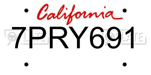 7PRY691 California License Plate