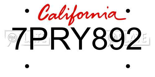 7PRY892 California License Plate
