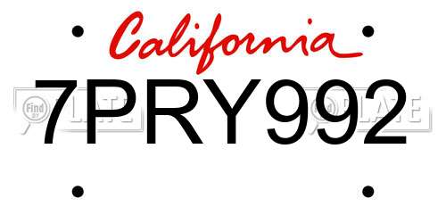 7PRY992 California License Plate