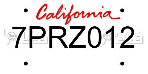 7PRZ012 California License Plate