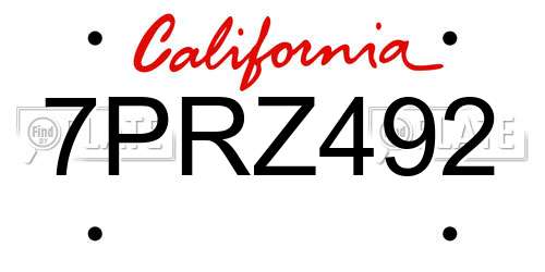 7PRZ492 California License Plate