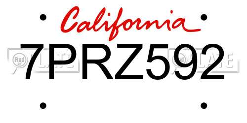 7PRZ592 California License Plate