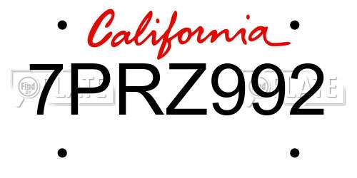 7PRZ992 California License Plate