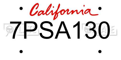 7PSA130 California License Plate
