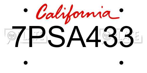 7PSA433 California License Plate