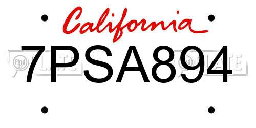 7PSA894 California License Plate