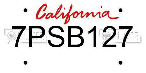 7PSB127 California License Plate