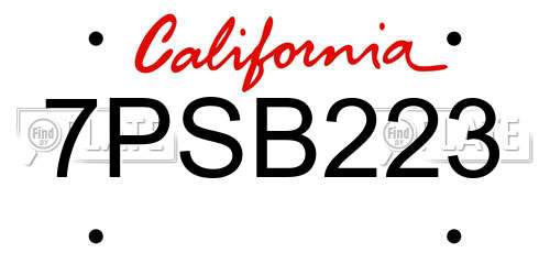 7PSB223 California License Plate
