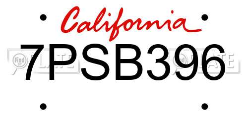 7PSB396 California License Plate