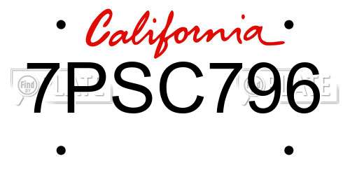 7PSC796 California License Plate