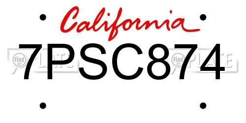 7PSC874 California License Plate