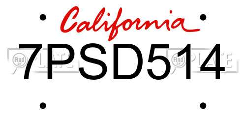 7PSD514 California License Plate