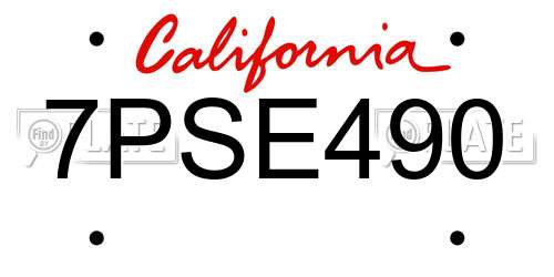 7PSE490 California License Plate