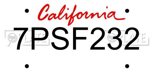 7PSF232 California License Plate