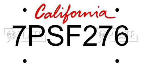 7PSF276 California License Plate