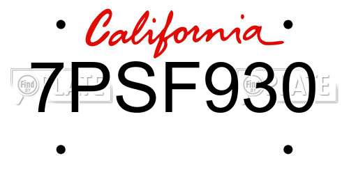 7PSF930 California License Plate