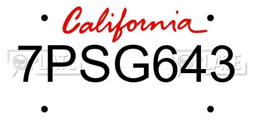 7PSG643 California License Plate