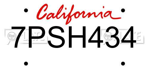 7PSH434 California License Plate