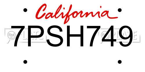 7PSH749 California License Plate