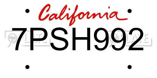 7PSH992 California License Plate