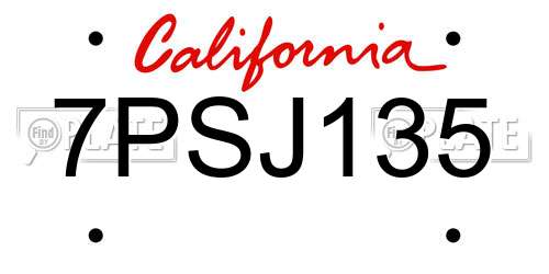 7PSJ135 California License Plate