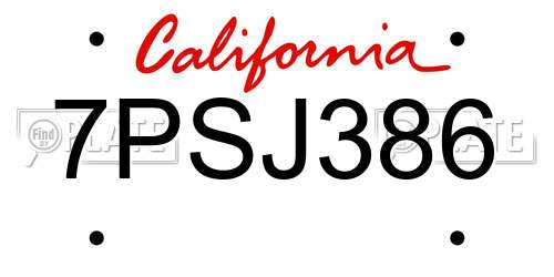 7PSJ386 California License Plate