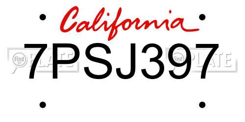 7PSJ397 California License Plate