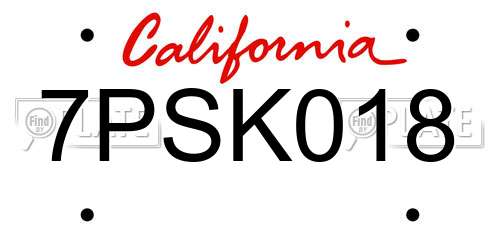 7PSK018 California License Plate