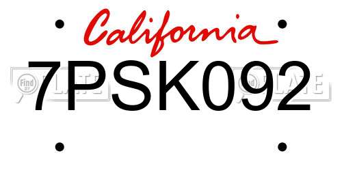 7PSK092 California License Plate