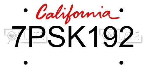 7PSK192 California License Plate