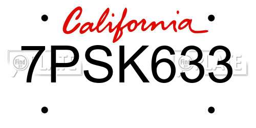 7PSK633 California License Plate