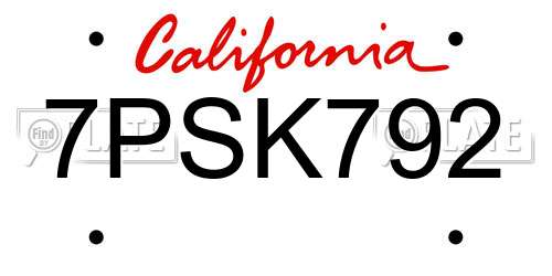 7PSK792 California License Plate