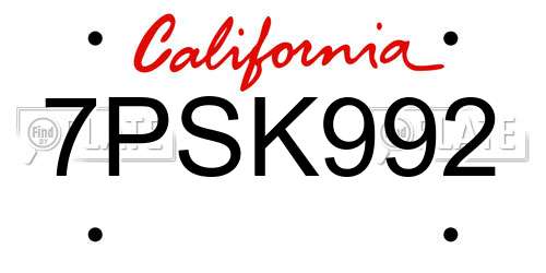 7PSK992 California License Plate