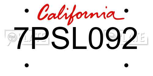 7PSL092 California License Plate