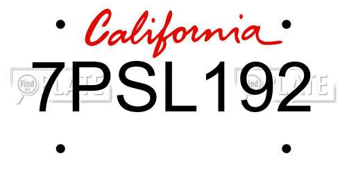 7PSL192 California License Plate