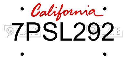 7PSL292 California License Plate