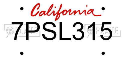 7PSL315 California License Plate