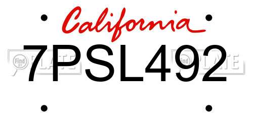 7PSL492 California License Plate
